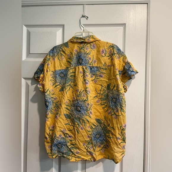 Madewell Ruffle-Sleeve Button-Down Shirt in Painted Blooms size XS Yellow​ - Picture 3 of 9